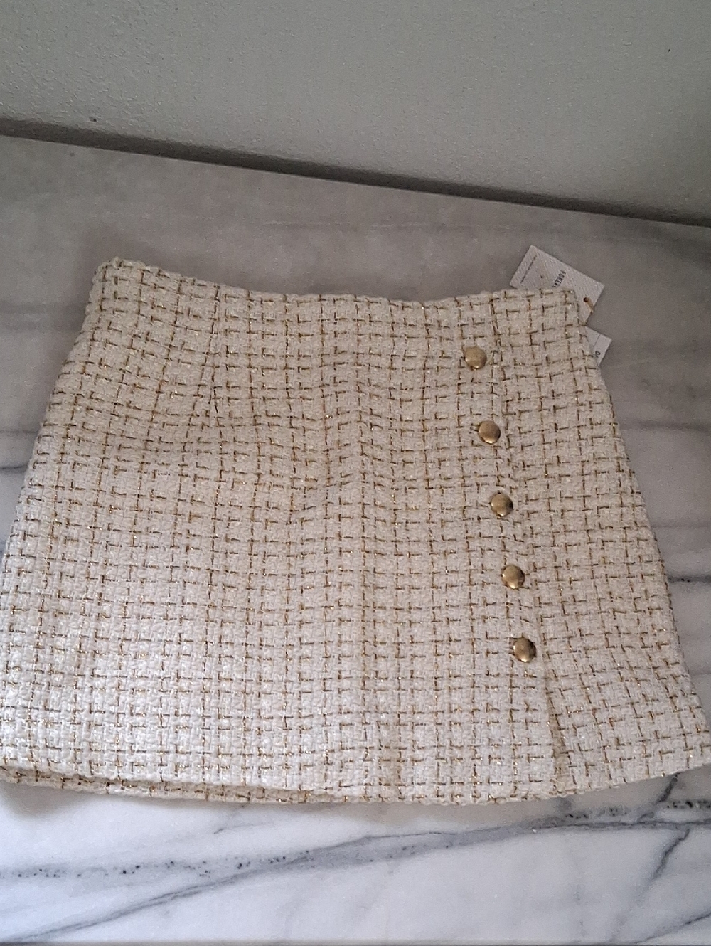 Forever 21 Cream Tweed Mini Skirt with Gold Buttons